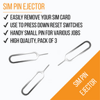 SIM Card Tray Removal Tool, Metal Pin Design, Pack of 3