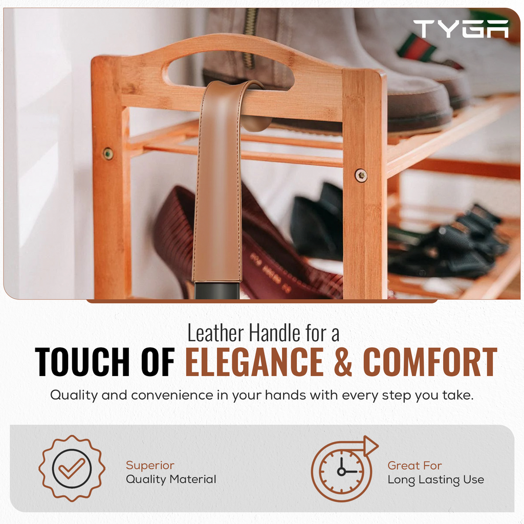 Extra Long Metal Shoe Horn with Leather Strap, 58cm