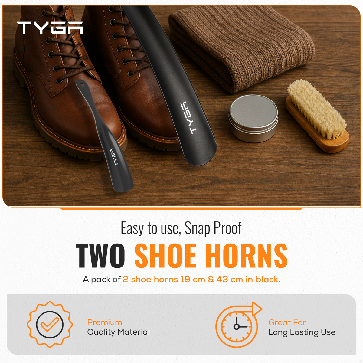 Plastic Shoe Horn Set, Snap Proof Flexible Design, 19cm & 43cm