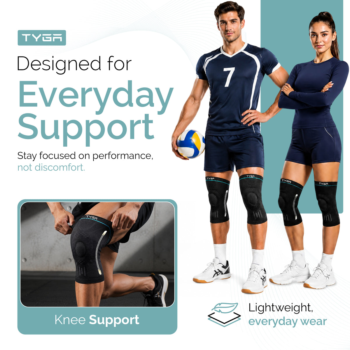 Adjustable Knee Support Sleeves, Breathable Straps, Dark Grey, 1 Pair
