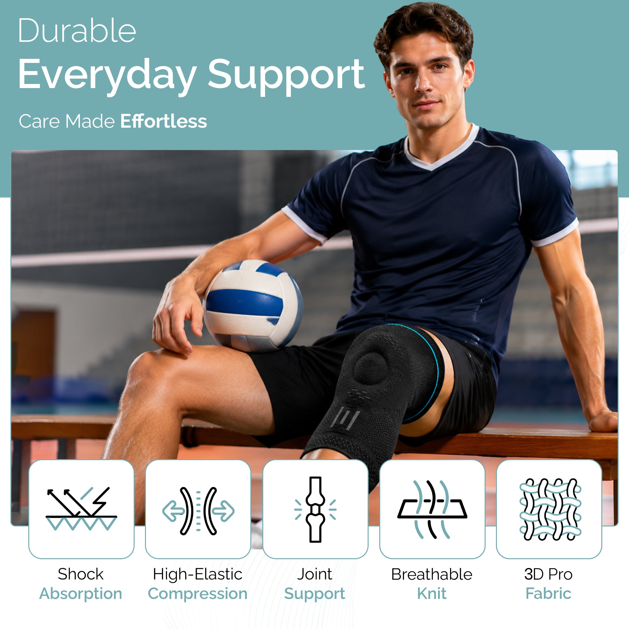 Adjustable Knee Support Sleeves, Breathable Straps, Dark Grey, 1 Pair