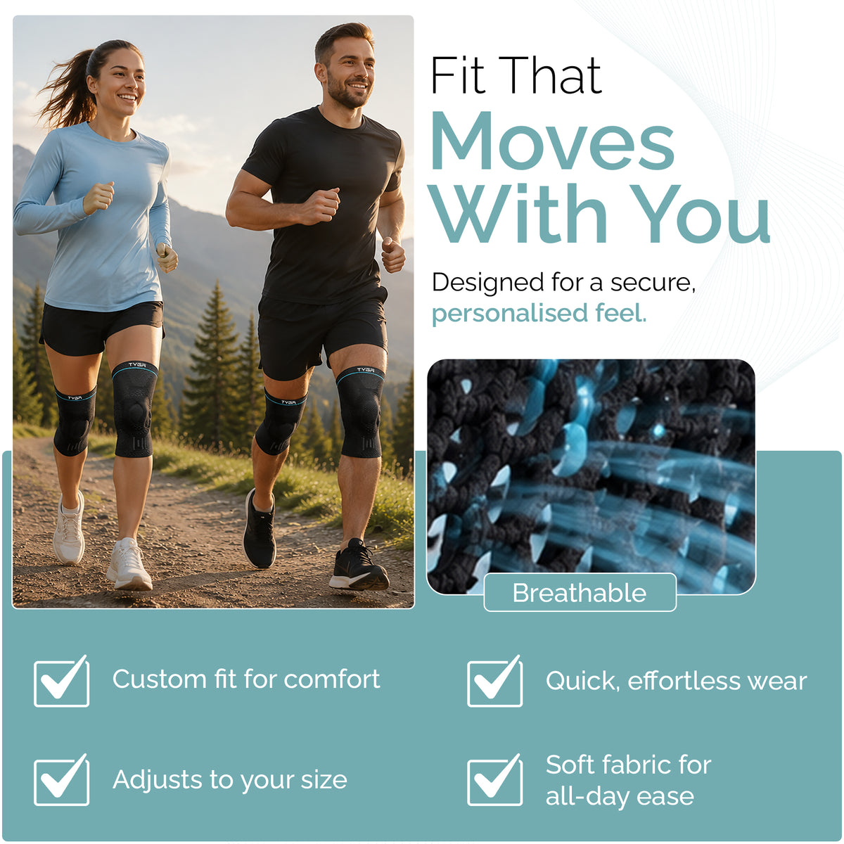 Adjustable Knee Support Sleeves, Breathable Straps, Dark Grey, 1 Pair