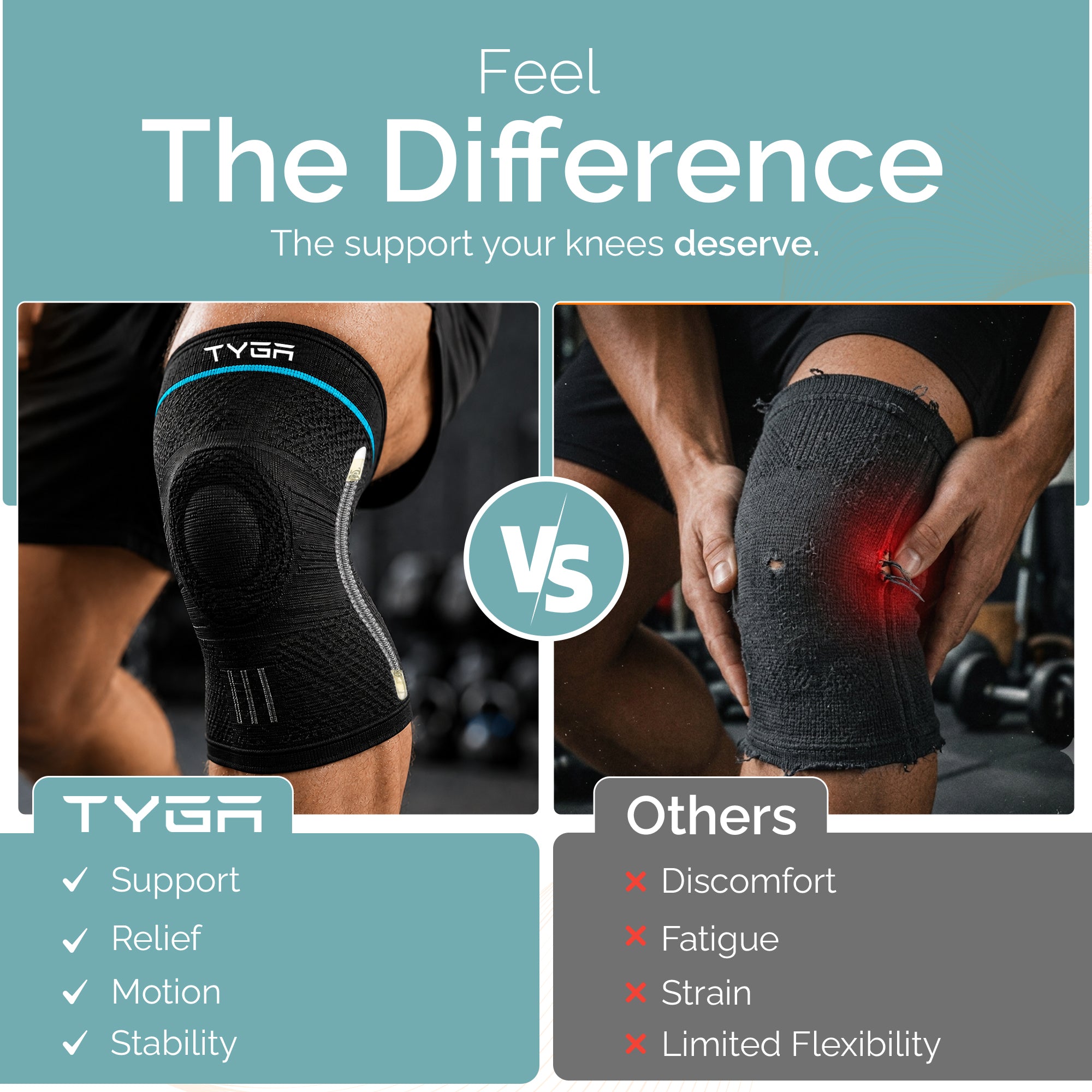 Adjustable Knee Support Sleeves, Breathable Straps, Dark Grey, 1 Pair