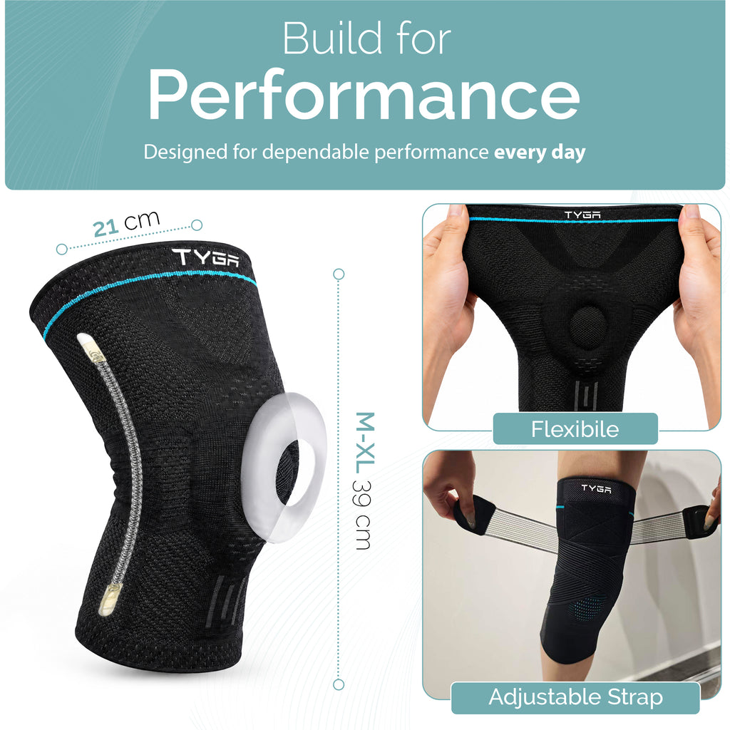 Adjustable Knee Support Sleeves, Breathable Straps, Dark Grey, 1 Pair