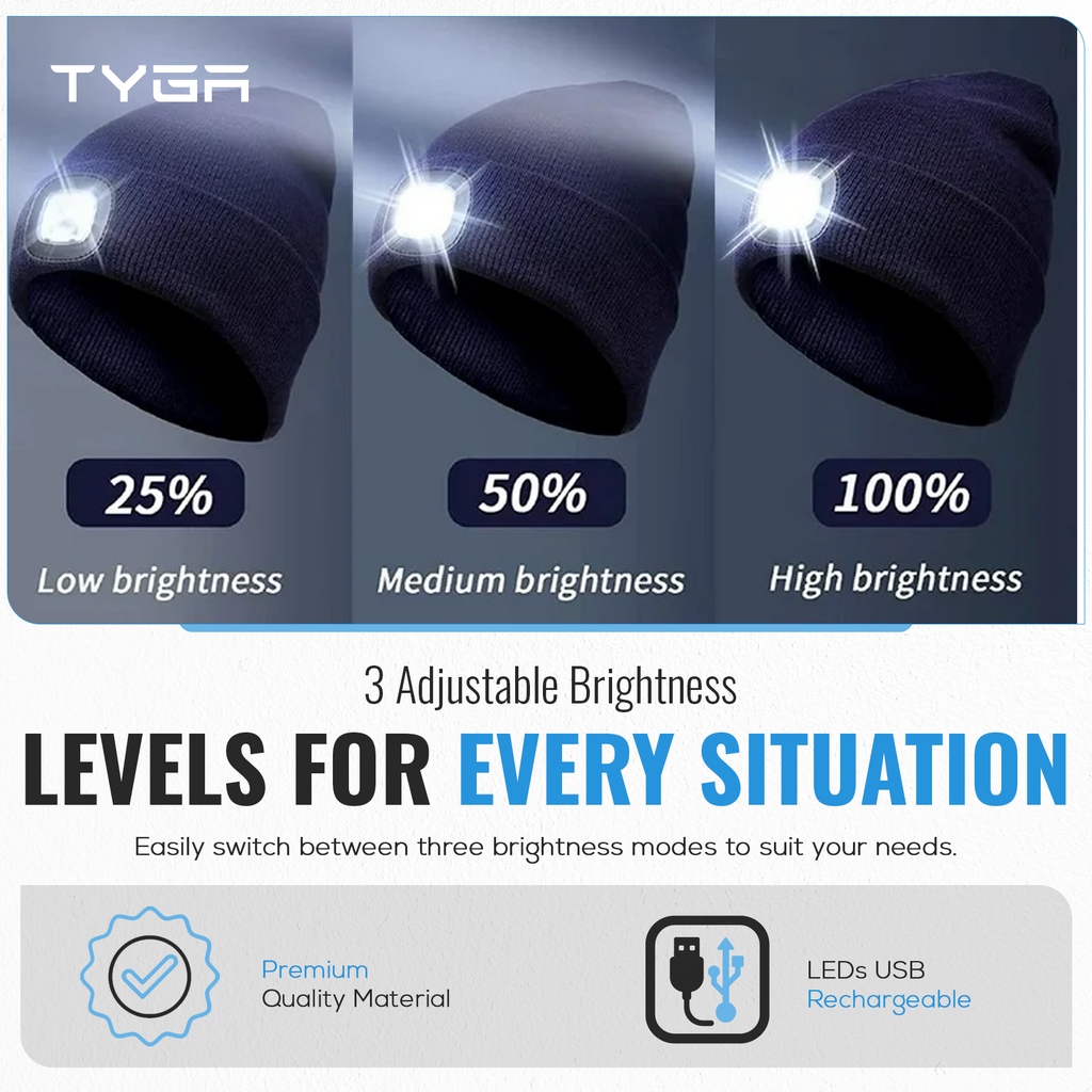 LED Beanie Hat, Rechargeable USB Light