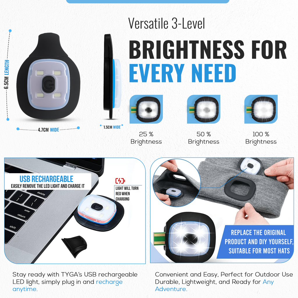 Replacement LED Light Insert for Beanie Hats, USB Rechargeable