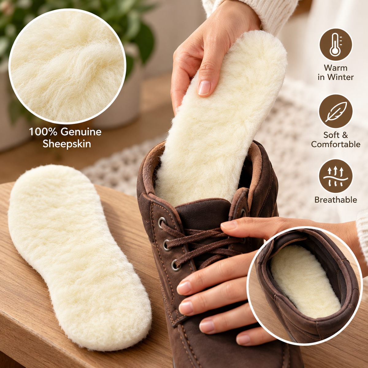 Full Sheepskin Insoles, Natural