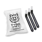 3-pack of black coffee machine cleaning brushes with white bristle ends.