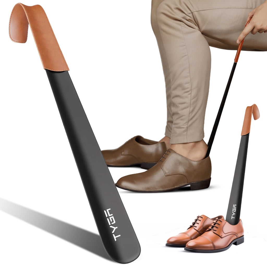 Long Handled Metal Shoe Horn with Leather Strap, 42cm