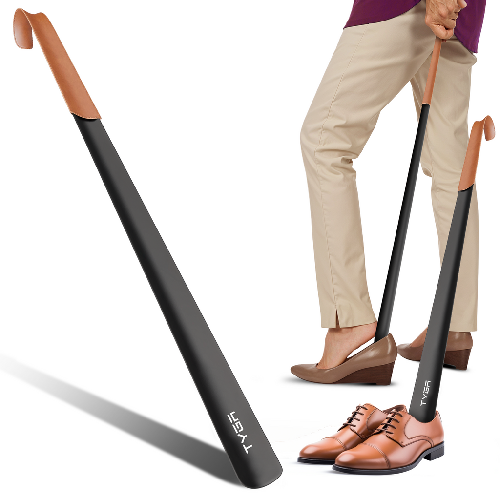 Extra Long Metal Shoe Horn with Leather Strap, 58cm
