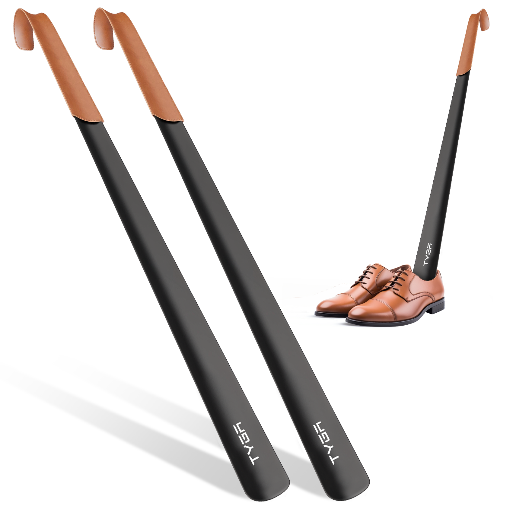 Extra Long Metal Shoe Horn with Leather Strap, 58cm