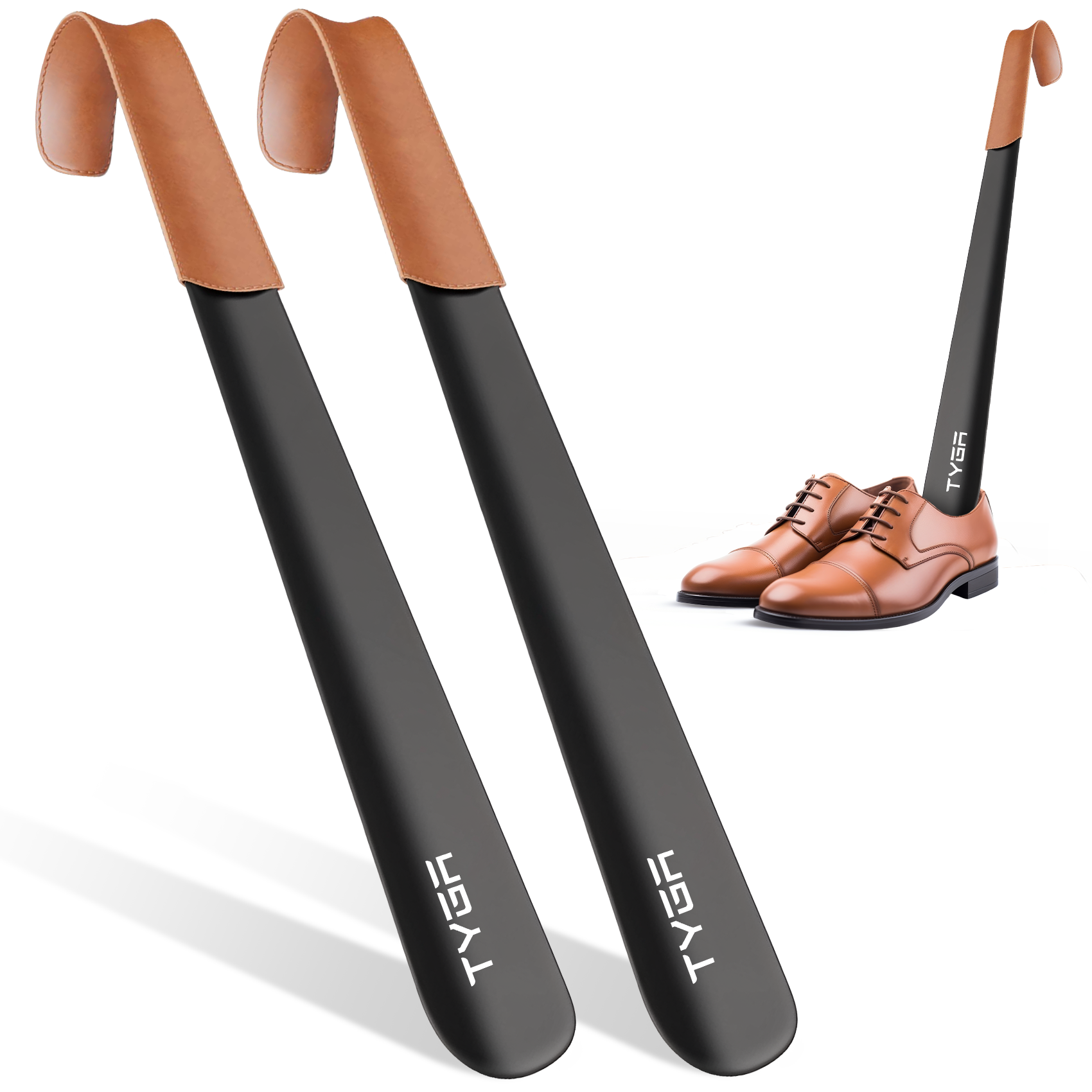 Long Handled Metal Shoe Horn with Leather Strap, 42cm