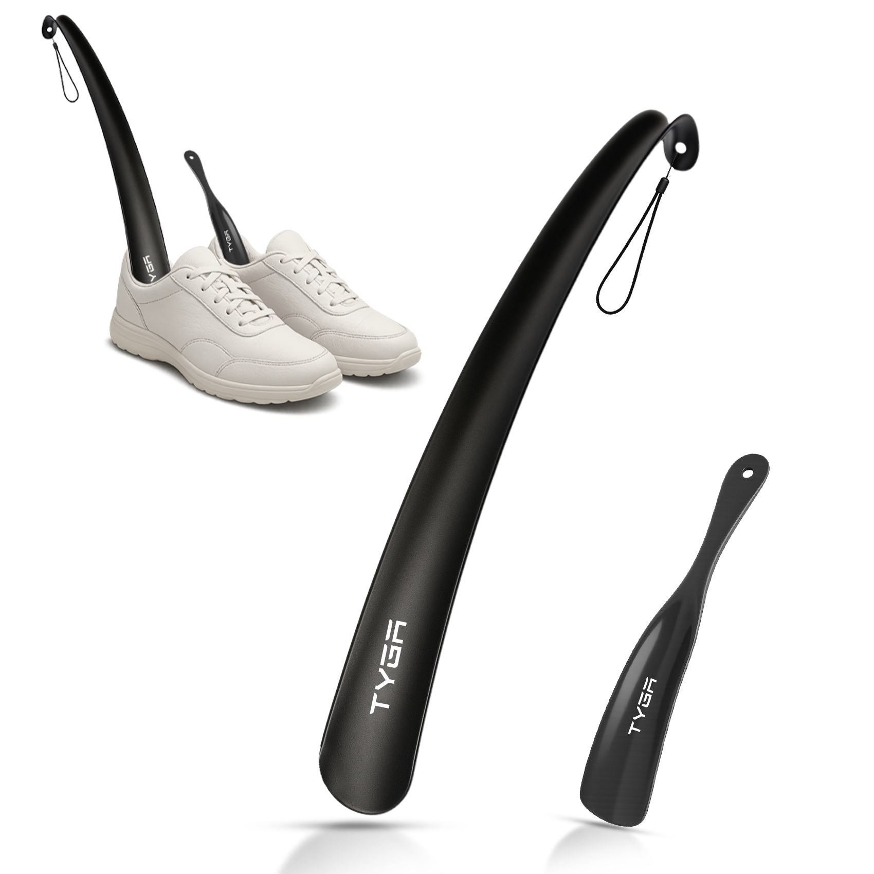 Plastic Shoe Horn Set, Snap Proof Flexible Design, 19cm & 43cm