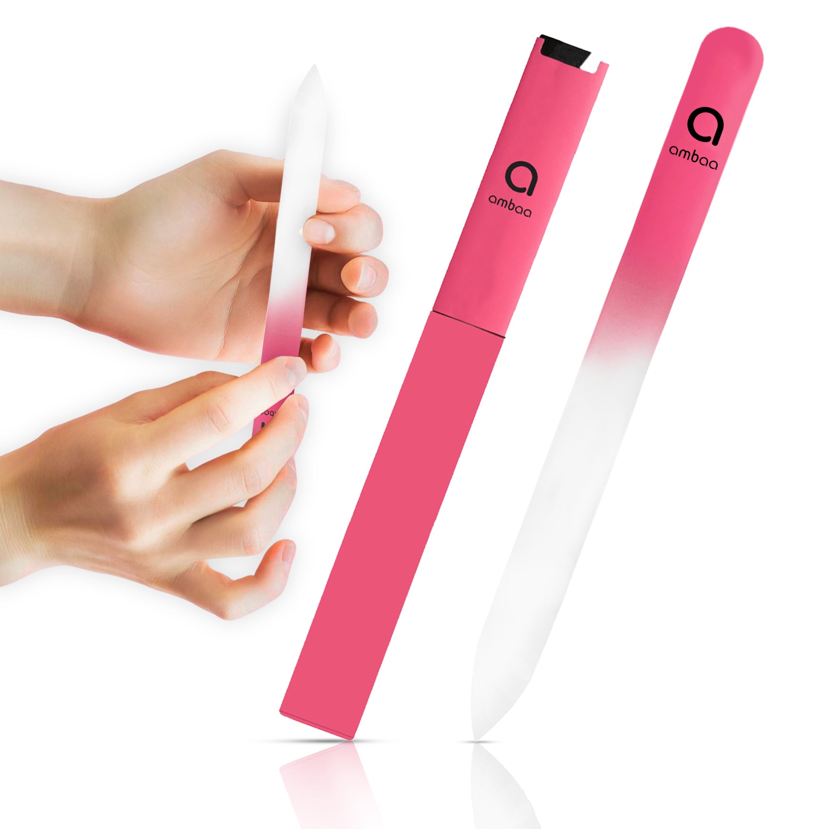 Glass Nail File with Case, Double Sided Precision Filing, Hot Pink
