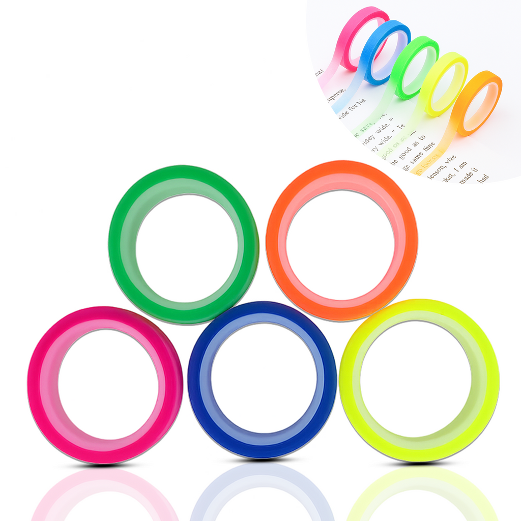 Transparent Highlighter Tape & Sticky Index Tabs, Removable Neon, Pack of 5