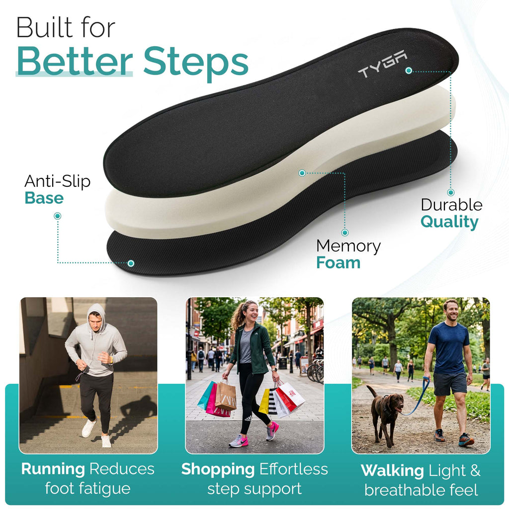 Memory Foam Insoles, Cushioned Comfort Shoe Inserts, Black
