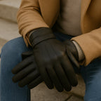 Genuine Leather Gloves for Men, Stud Strap with 3-Point Stitch Detail