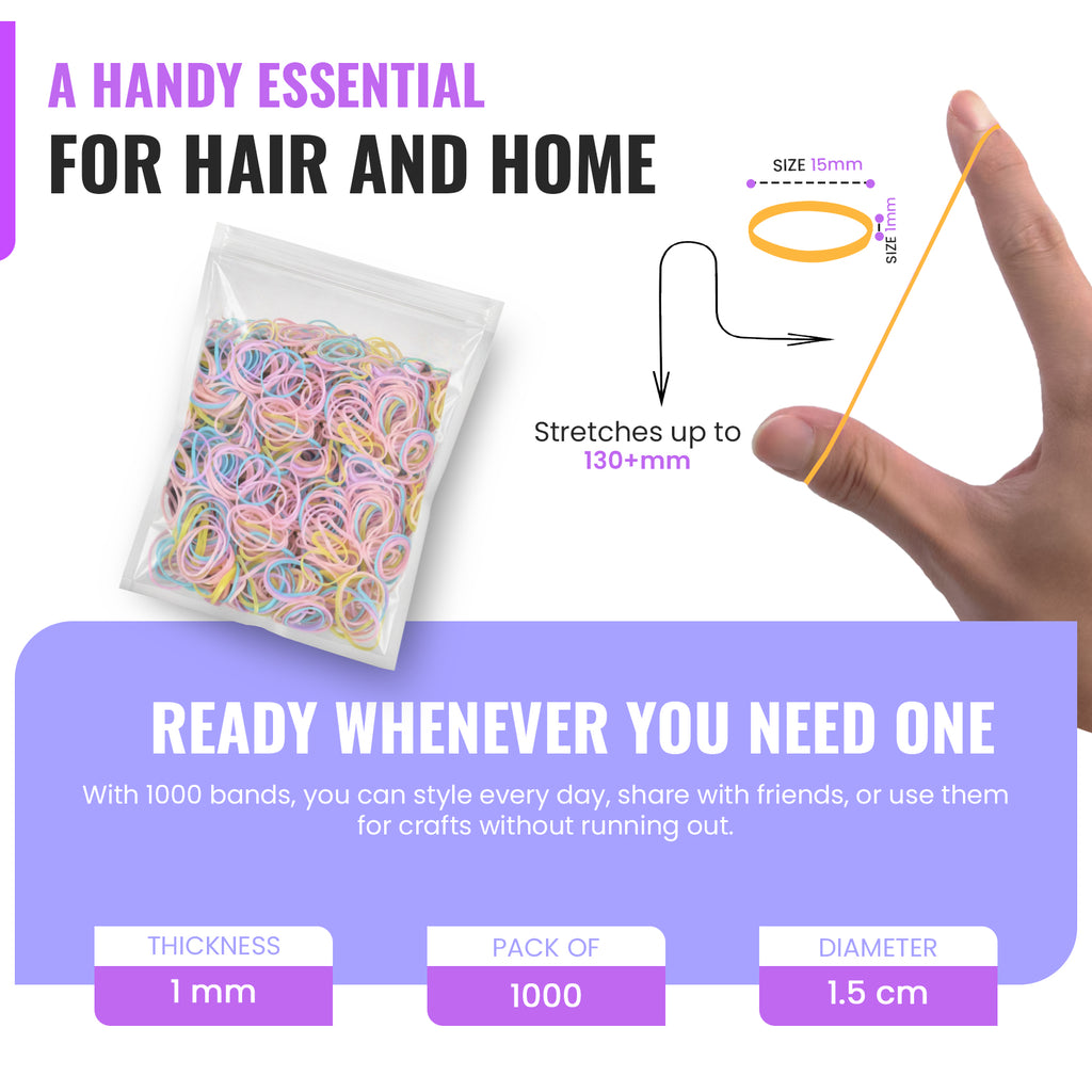 Mini Hair Elastic Bands for Braids, Pack of 1,000