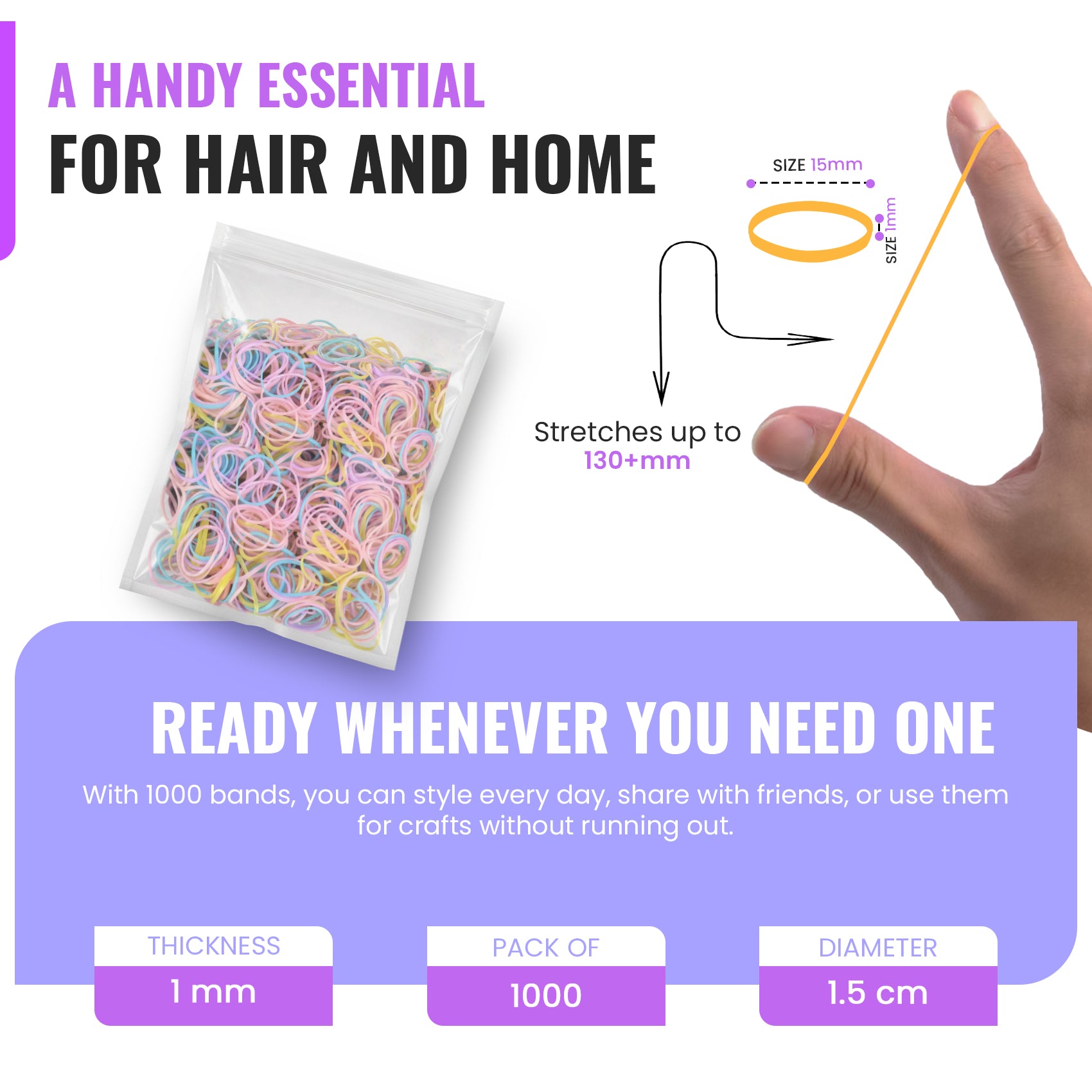 Mini Hair Elastic Bands for Braids, Pack of 1,000