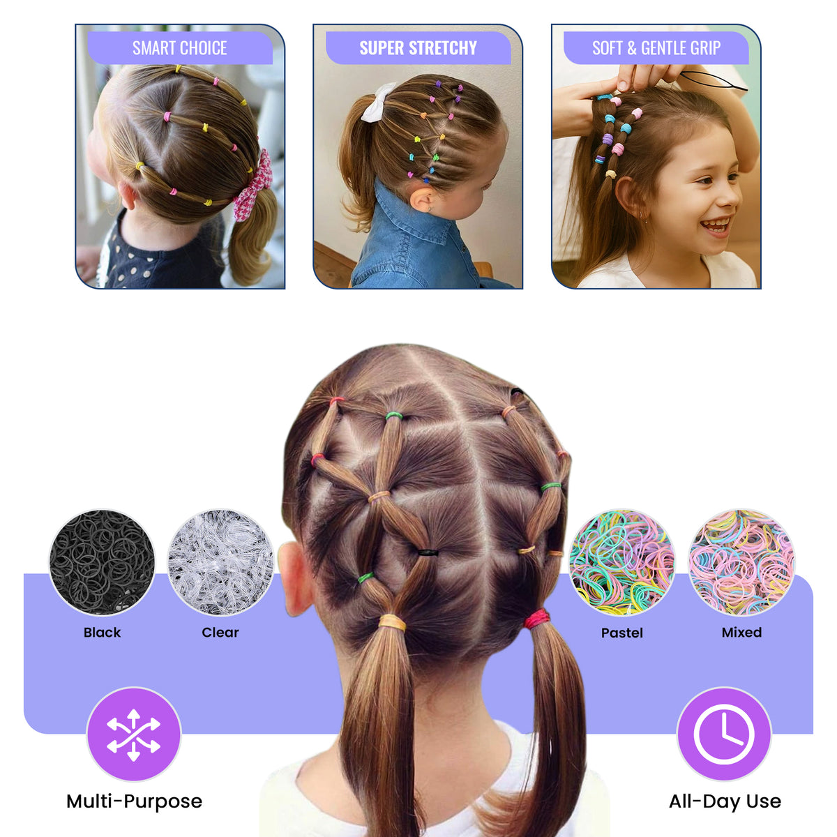 Mini Hair Elastic Bands for Braids, Pack of 1,000