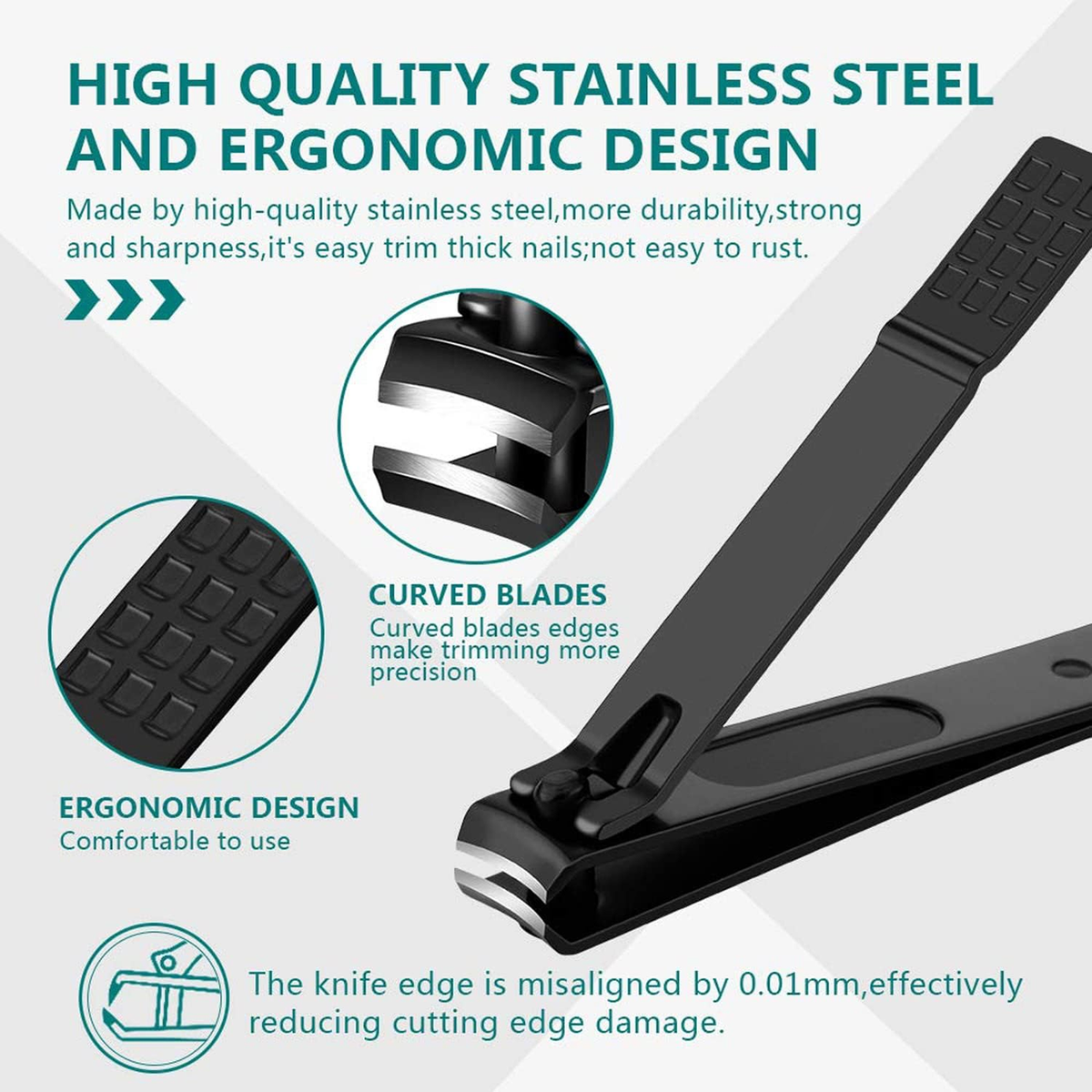 Stainless Steel Nail Clipper Set, Precision Blades, Black, Set of 3