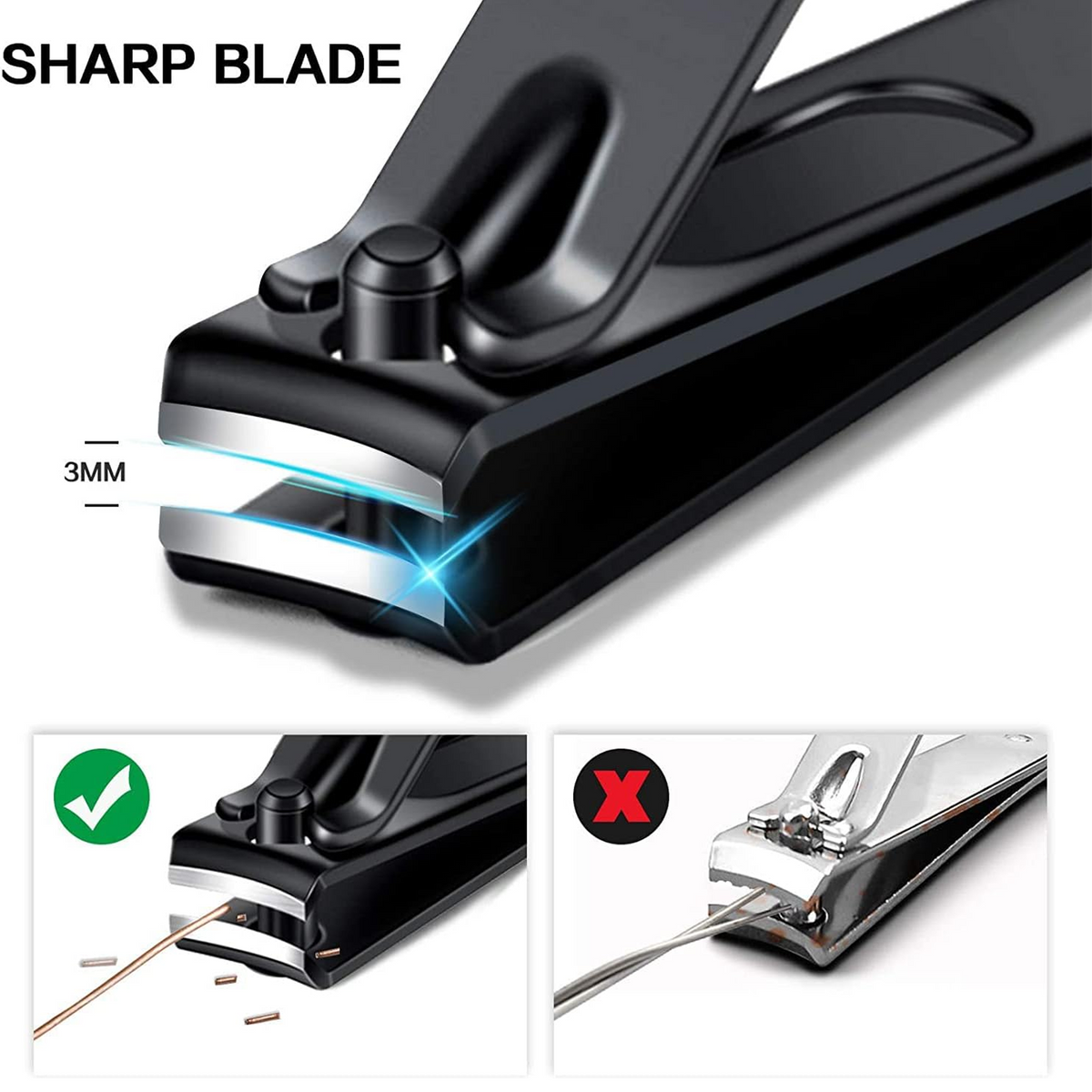 Stainless Steel Nail Clipper Set, Precision Blades, Black, Set of 3