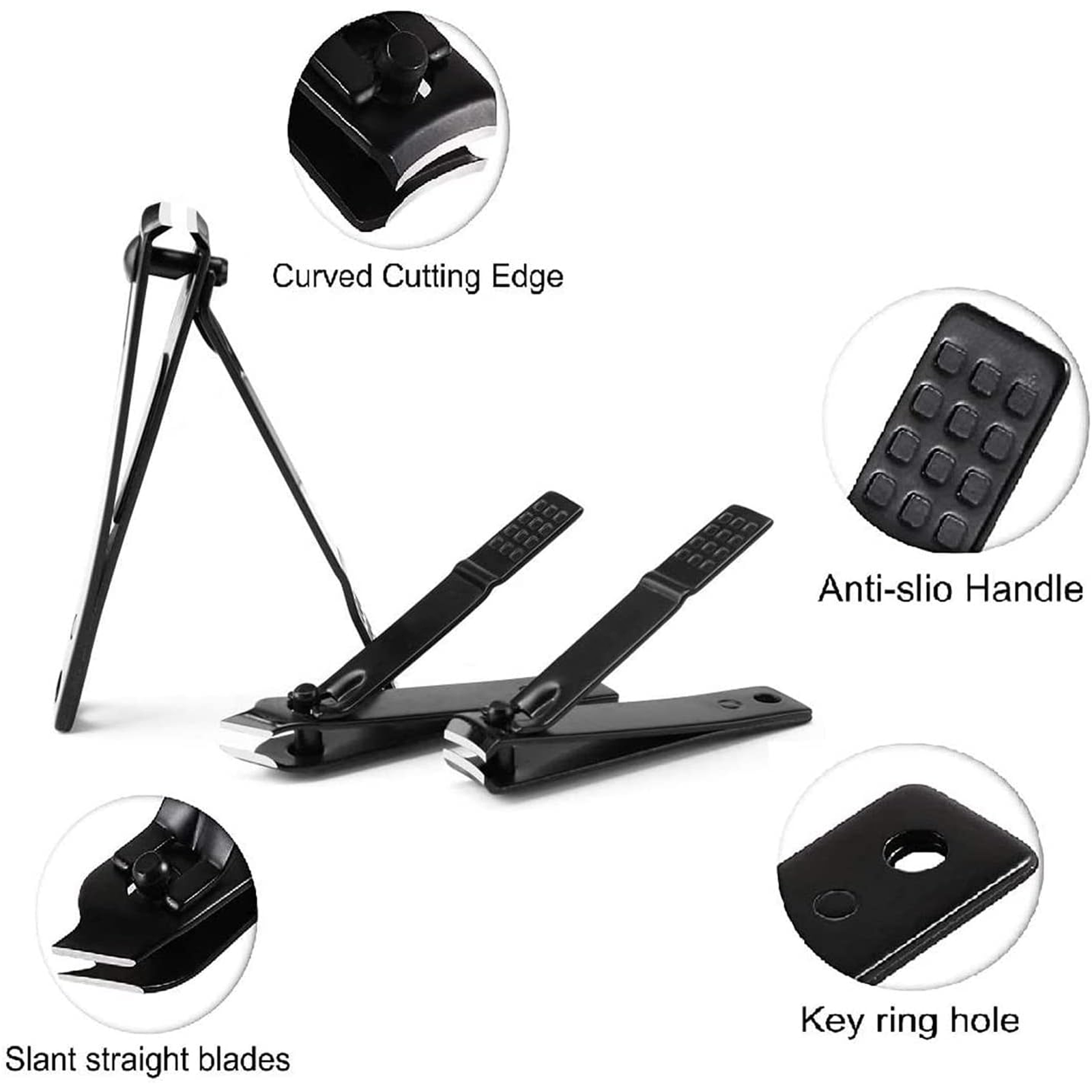 Stainless Steel Nail Clipper Set, Precision Blades, Black, Set of 3