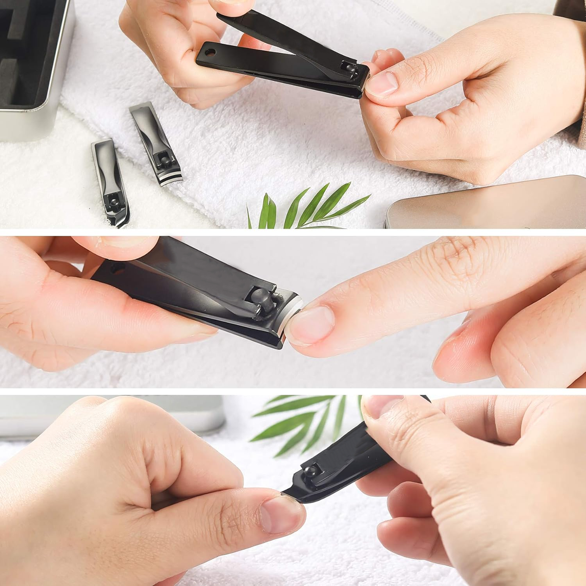 Stainless Steel Nail Clipper Set, Precision Blades, Black, Set of 3