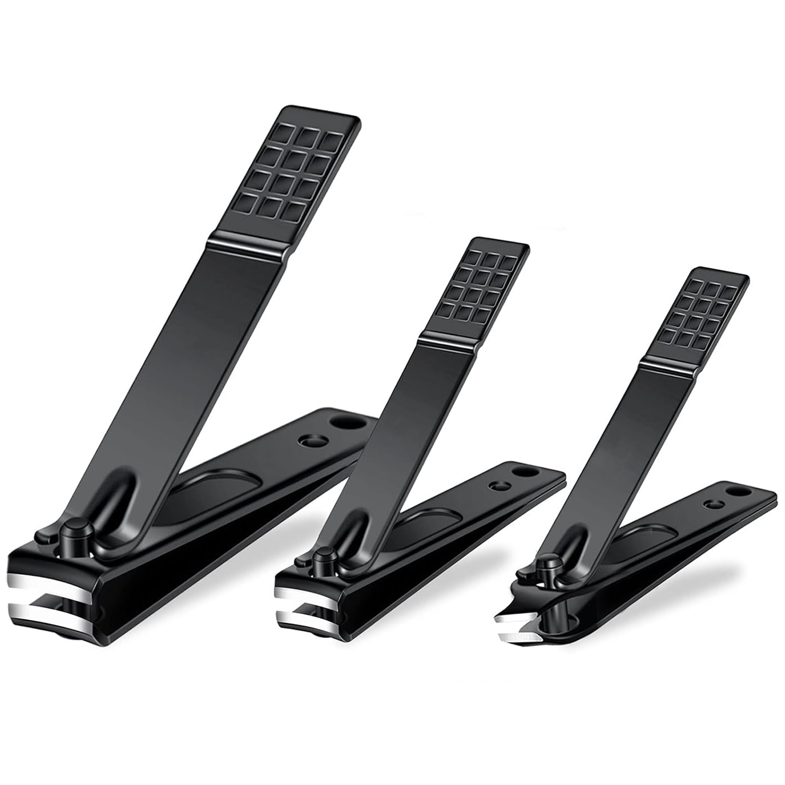 Stainless Steel Nail Clipper Set, Precision Blades, Black, Set of 3