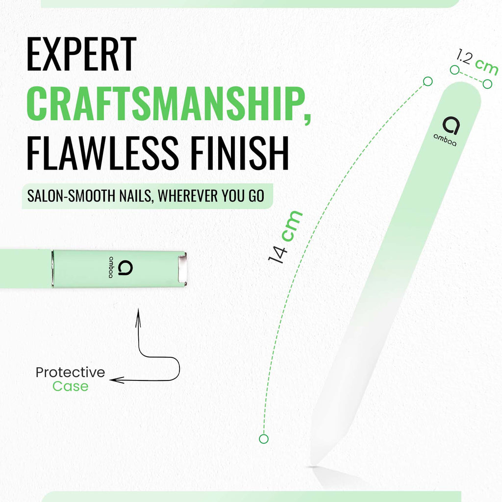 Glass Nail File with Case, Double Sided Precision Filing, Pastel Green