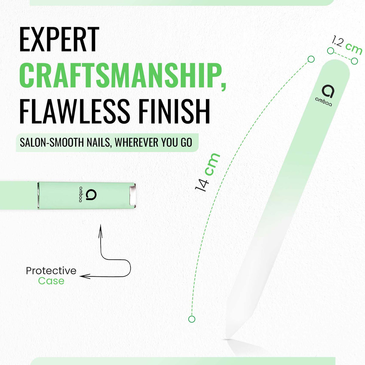 Glass Nail File with Case, Double Sided Precision Filing, Pastel Green