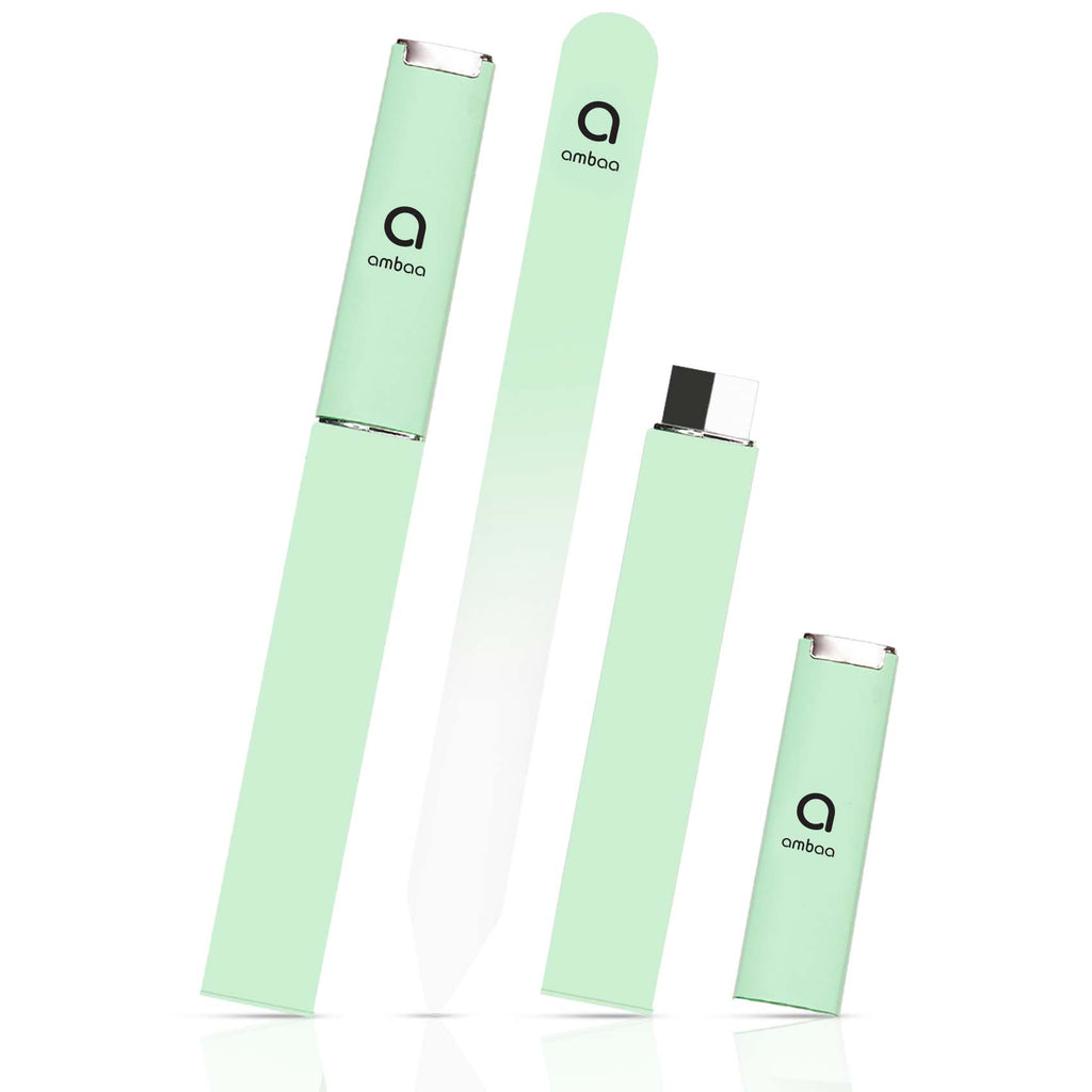 Glass Nail File with Case, Double Sided Precision Filing, Pastel Green