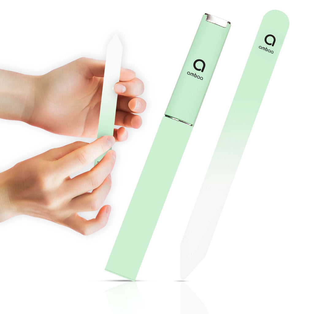 Glass Nail File with Case, Double Sided Precision Filing, Pastel Green