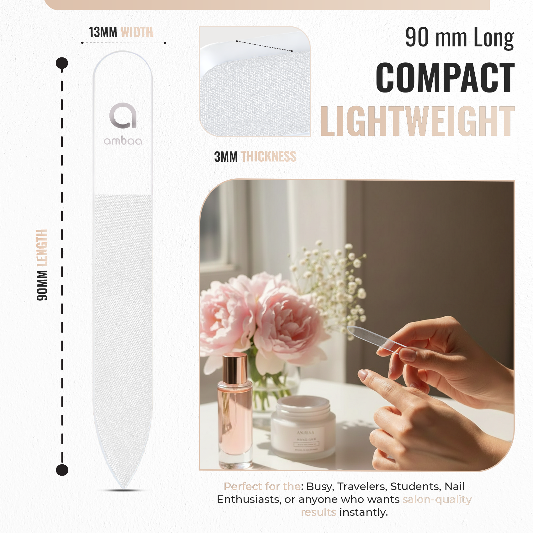 Nano Glass Nail File, 3-in-1 File Polish & Shine with Case, Clear