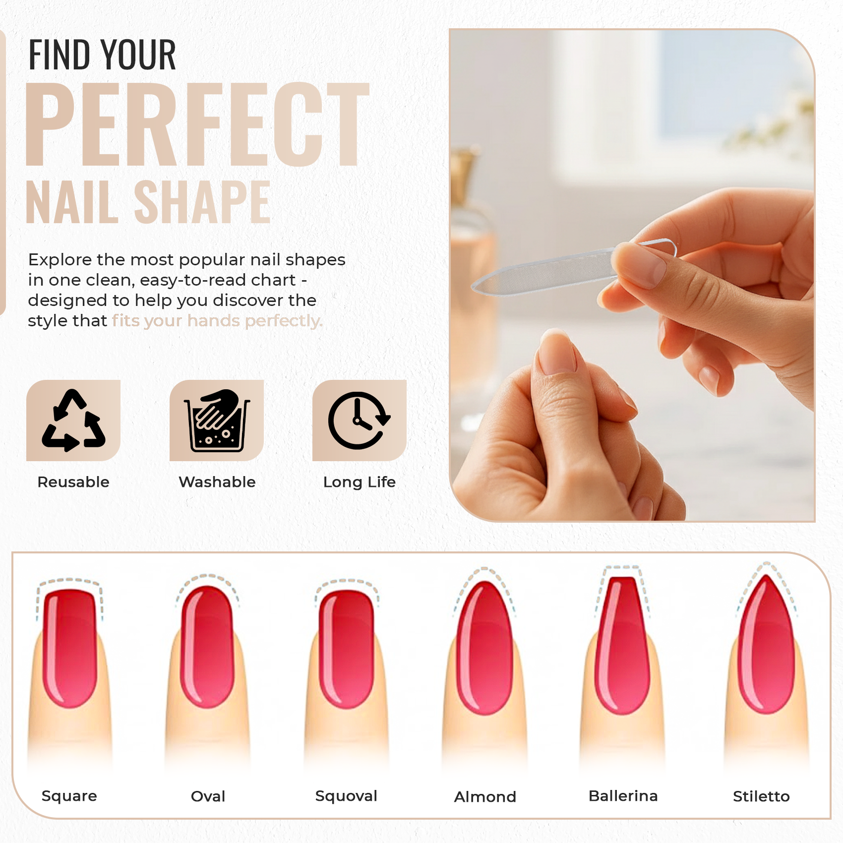 Nano Glass Nail File, 3-in-1 File Polish & Shine with Case, Clear