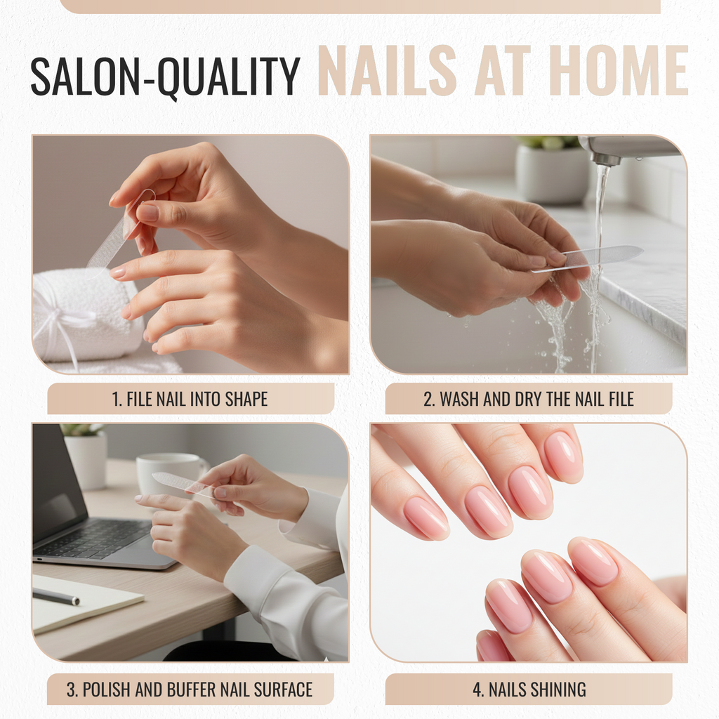 Nano Glass Nail File, 3-in-1 File Polish & Shine with Case, Clear