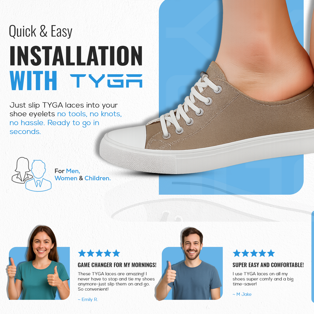 Elastic No-Tie Shoelaces, Easy Slip-On Fit, 1 Pair