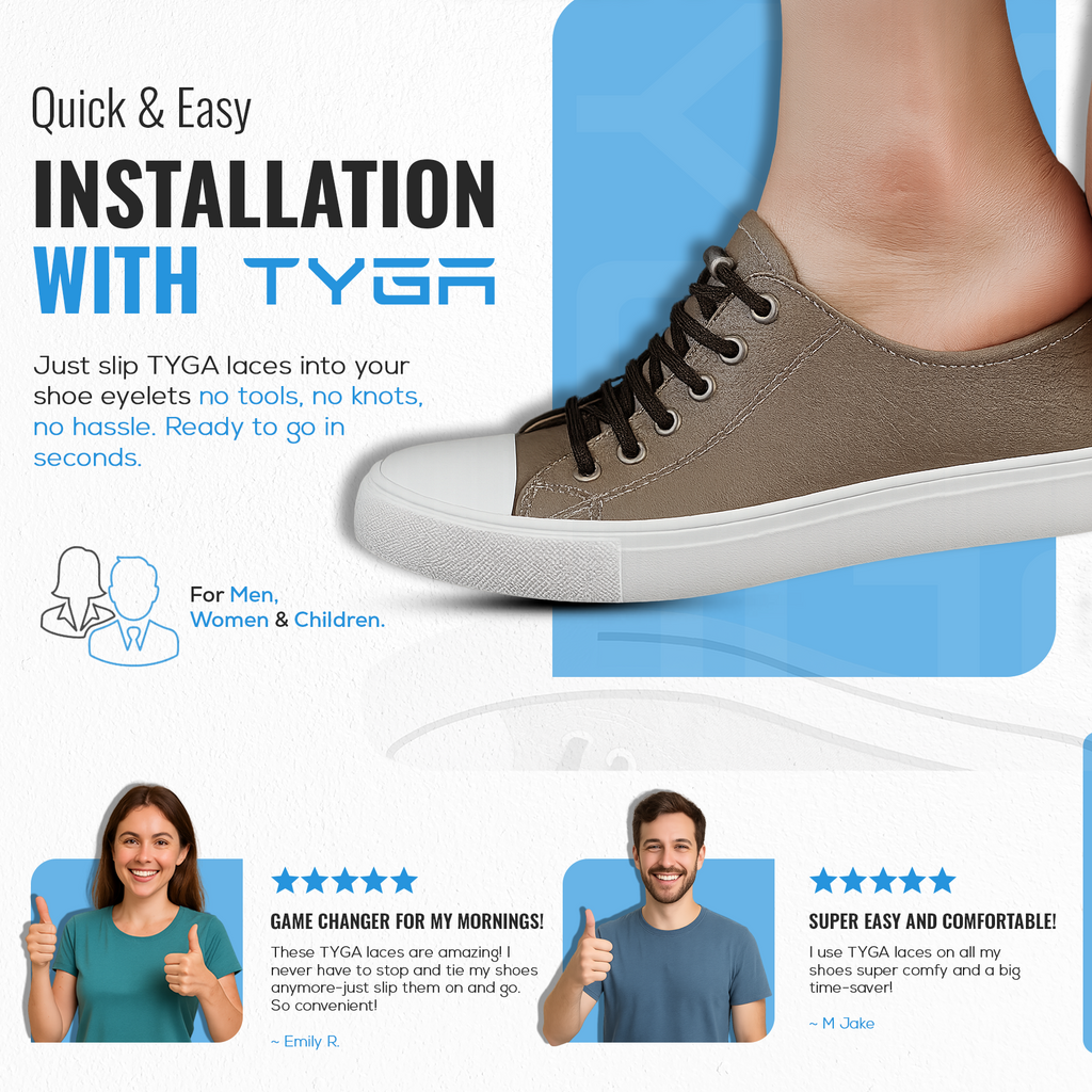 Elastic No-Tie Shoelaces, Easy Slip-On Fit, 1 Pair