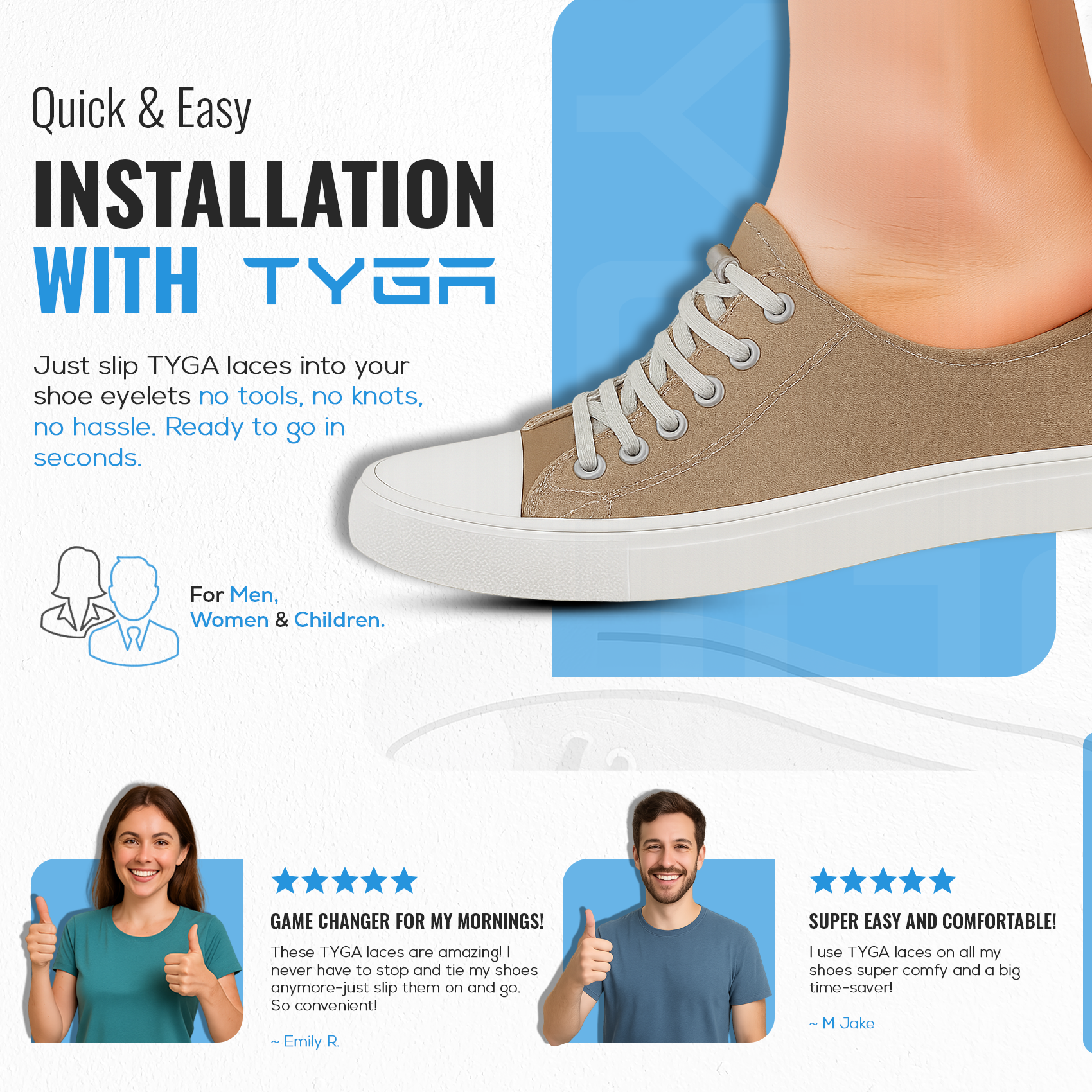 Elastic No-Tie Shoelaces, Easy Slip-On Fit, 1 Pair