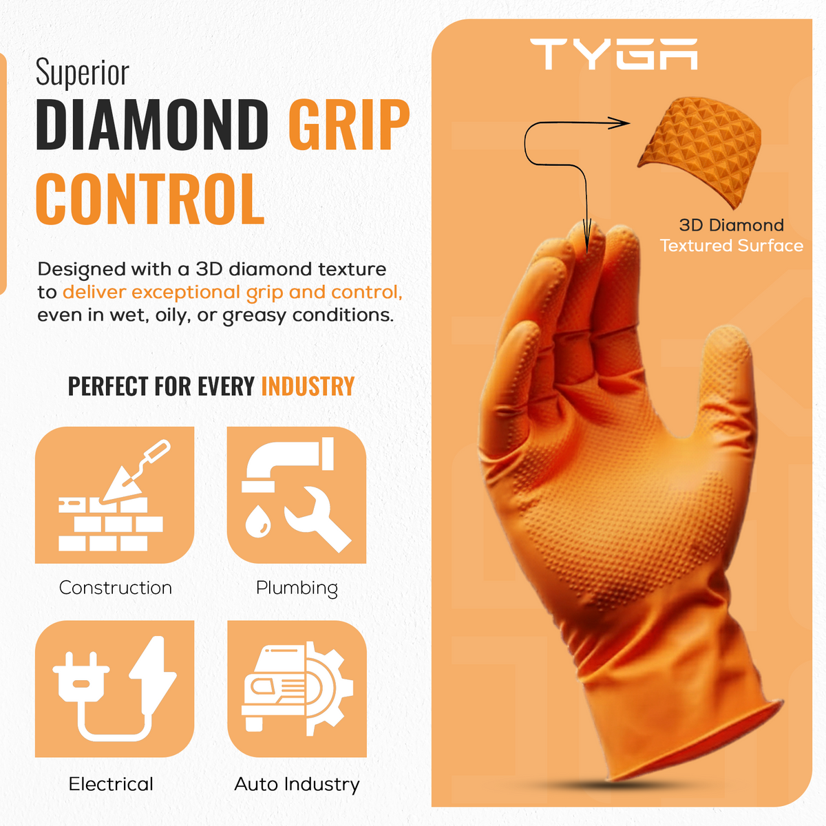 Nitrile Diamond Grip Gloves, Heavy Duty & Latex Free
