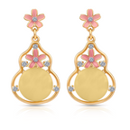 Peach Floral Drop Earrings, Gold Tone Dangle with Crystal & Bead Detail, 1 Pair