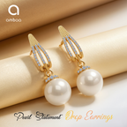 Pearl Statement Drop Earrings, Gold Tone Crystal Hoop Dangle, 1 Pair