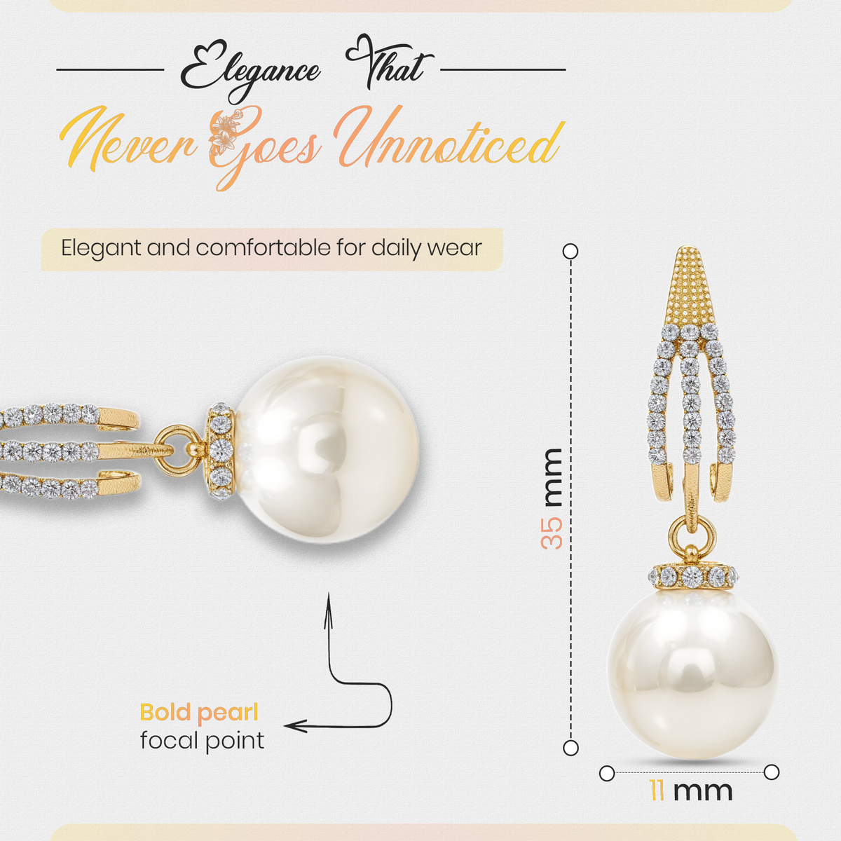 Pearl Statement Drop Earrings, Gold Tone Crystal Hoop Dangle, 1 Pair