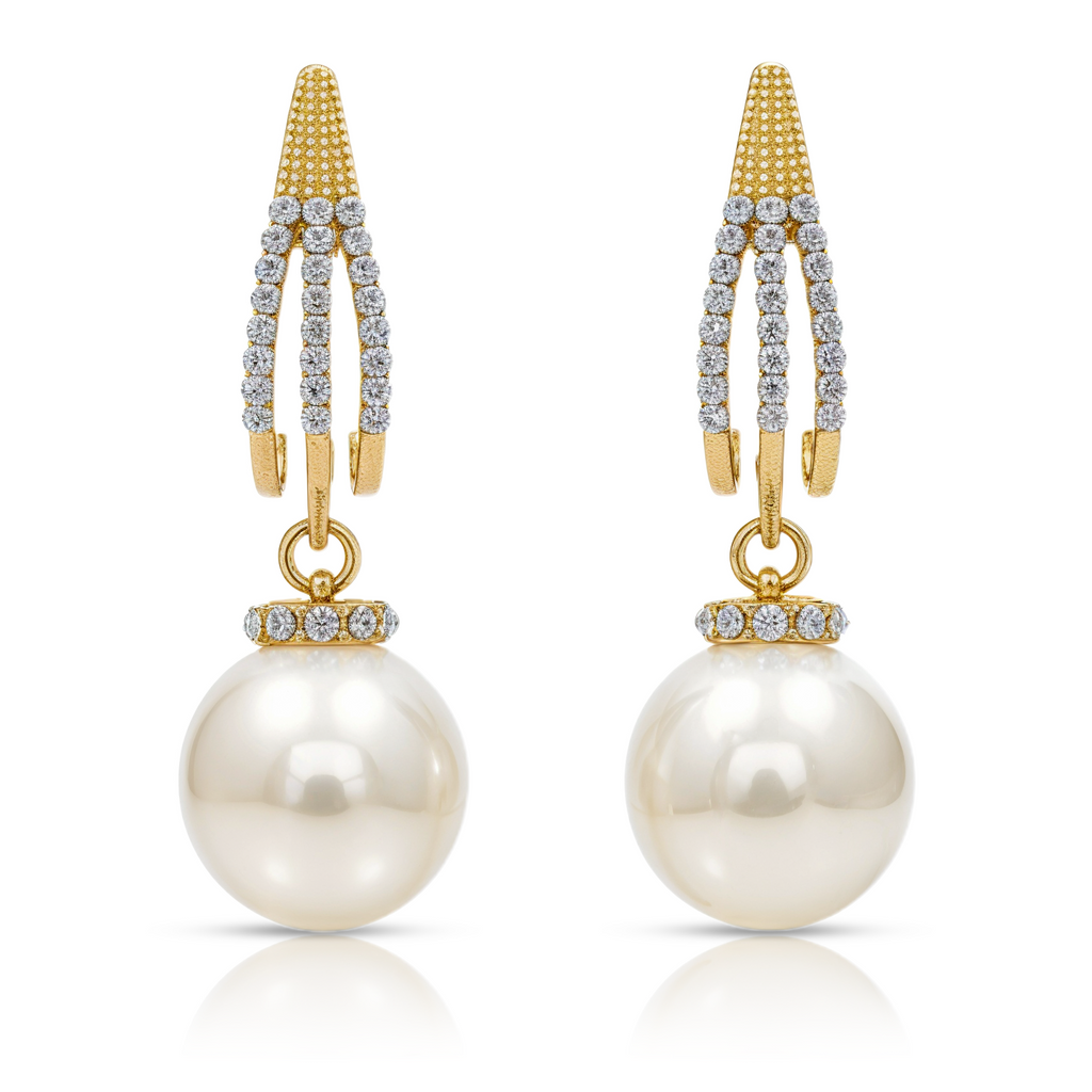 Pearl Statement Drop Earrings, Gold Tone Crystal Hoop Dangle, 1 Pair