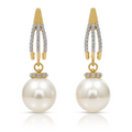 Pearl Statement Drop Earrings, Gold Tone Crystal Hoop Dangle, 1 Pair