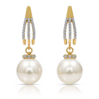 Pearl Statement Drop Earrings, Gold Tone Crystal Hoop Dangle, 1 Pair