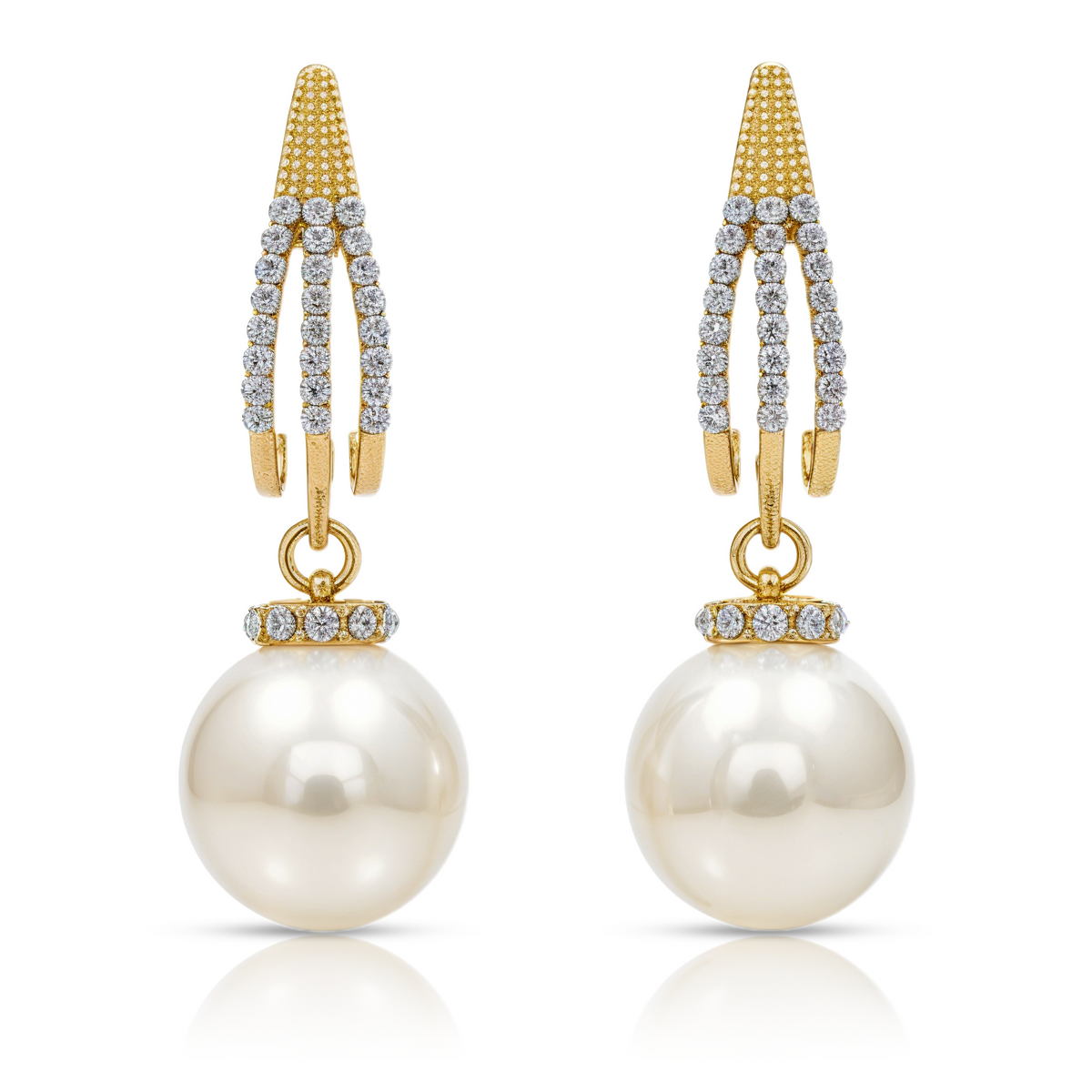 Pearl Statement Drop Earrings, Gold Tone Crystal Hoop Dangle, 1 Pair