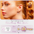 Pink Floral Crystal Drop Earrings, Gold Tone Dangle Design, 1 Pair