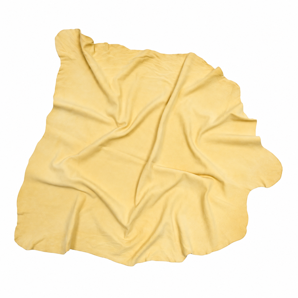 Natural chamois leather hide, full skin shaped, tan/yellow with soft wrinkled texture
