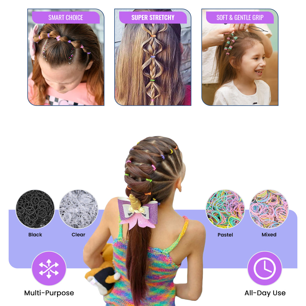 Mini Hair Elastic Bands for Braids, Pack of 1,000